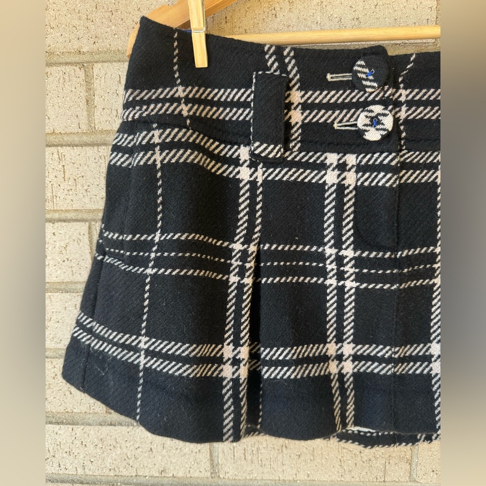 Vintage Y2K American Eagle Black Cream Plaid Wool Blend Mini Micro Skirt Sz 8 - Picture 2 of 9